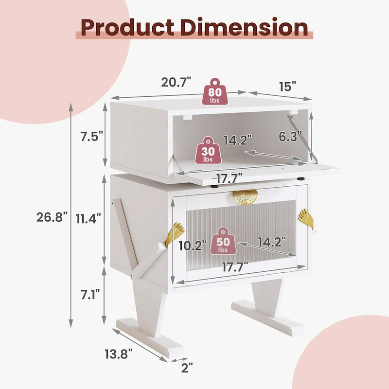 Nightstand with Rotating Drawer and LED Light Strip