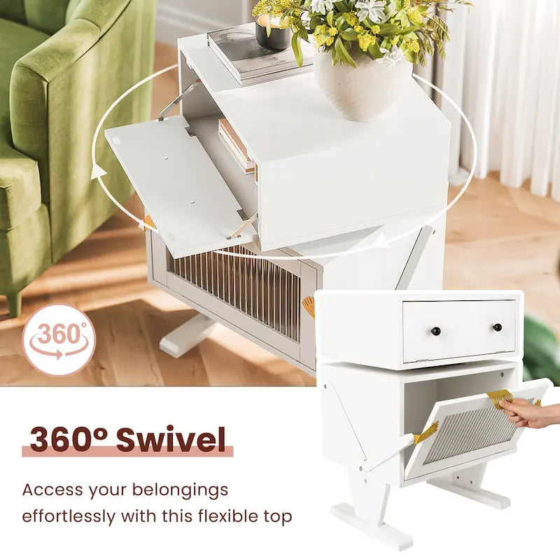 Nightstand with Rotating Drawer and LED Light Strip