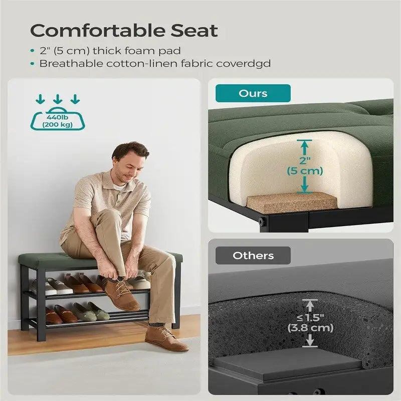 Entryway Bench with Cushion - 12.2D x 31.9W x 19.3H
