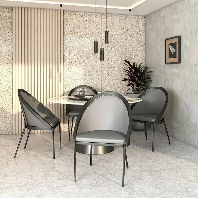 Upholstered Faux Leather Dining Chair with Powder Coated Steel Legs