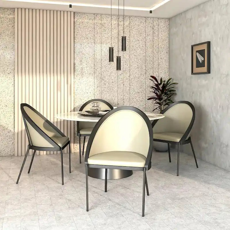 Upholstered Faux Leather Dining Chair with Powder Coated Steel Legs