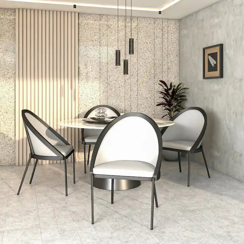 Upholstered Faux Leather Dining Chair with Powder Coated Steel Legs