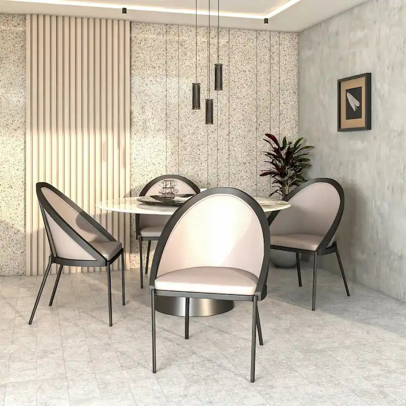 Upholstered Faux Leather Dining Chair with Powder Coated Steel Legs