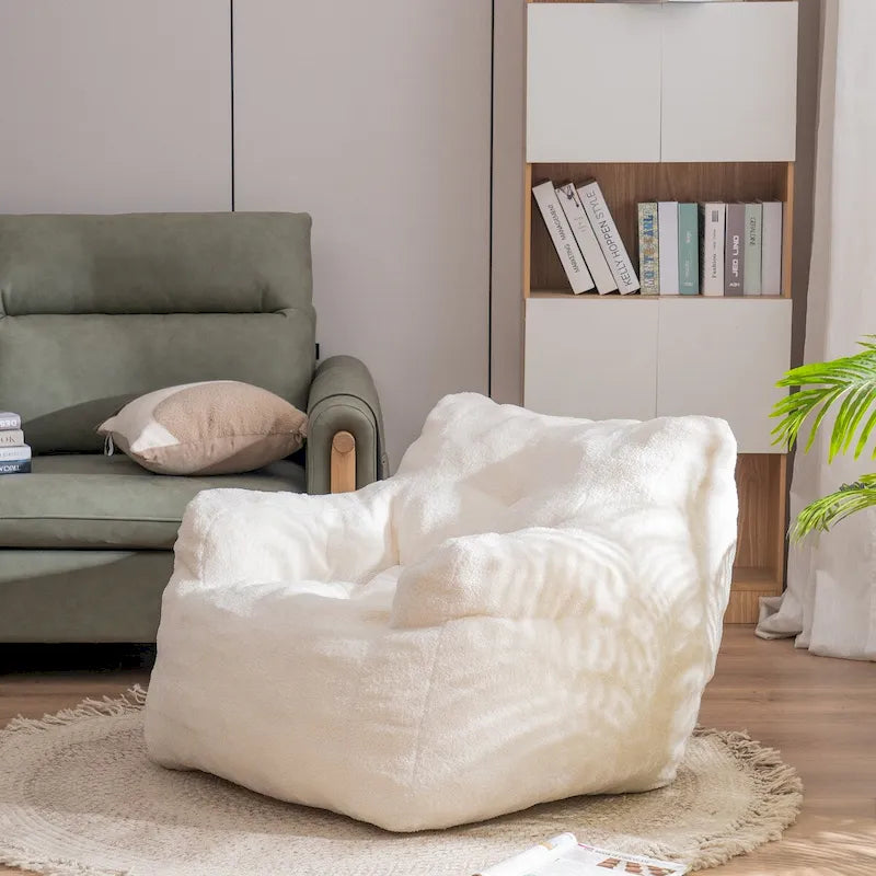 Faux Fur Fabric Bean Bag Chair, Floor Sofa For Living Room, Bedroom Lazy Sofa