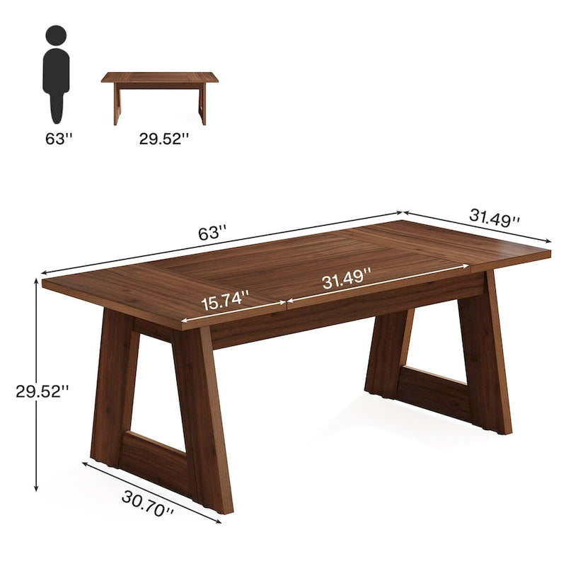 63-Inch Rectangular Dining Table Kitchen Table for Dining Room - Brown