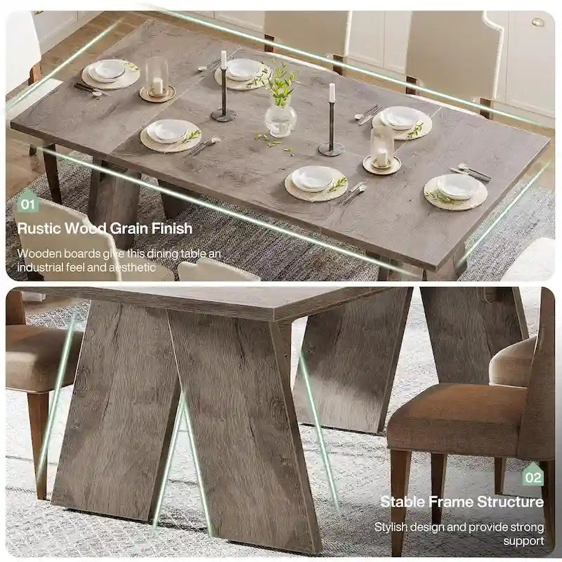 71 Large Farmhouse Dinning Table, Rectangular Dining Table for 6