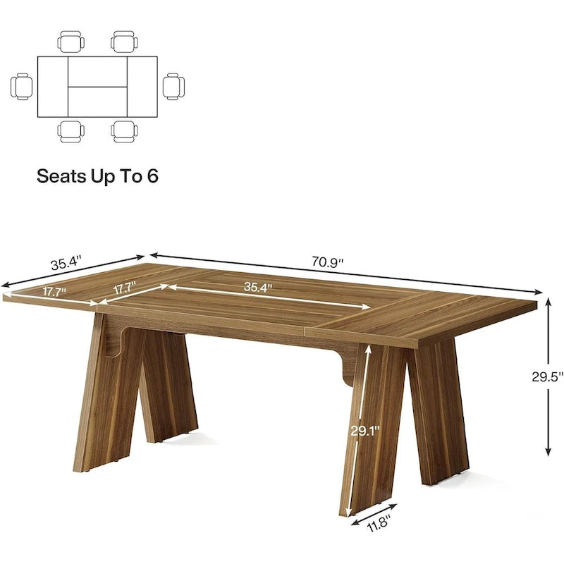 71 Large Farmhouse Dinning Table, Rectangular Dining Table for 6