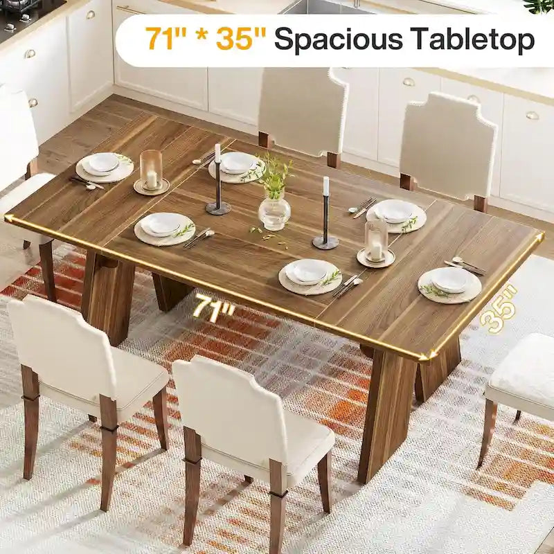 71 Large Farmhouse Dinning Table, Rectangular Dining Table for 6