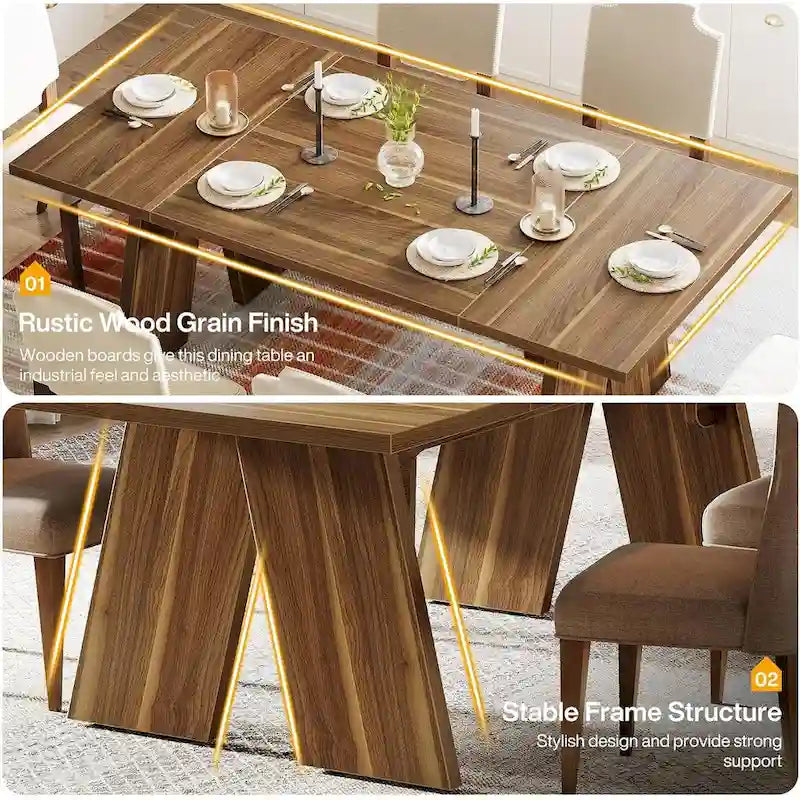 71 Large Farmhouse Dinning Table, Rectangular Dining Table for 6