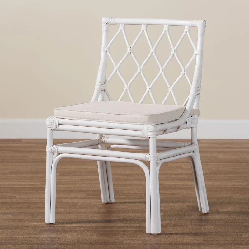 Bohemian White Rattan Dining Chair