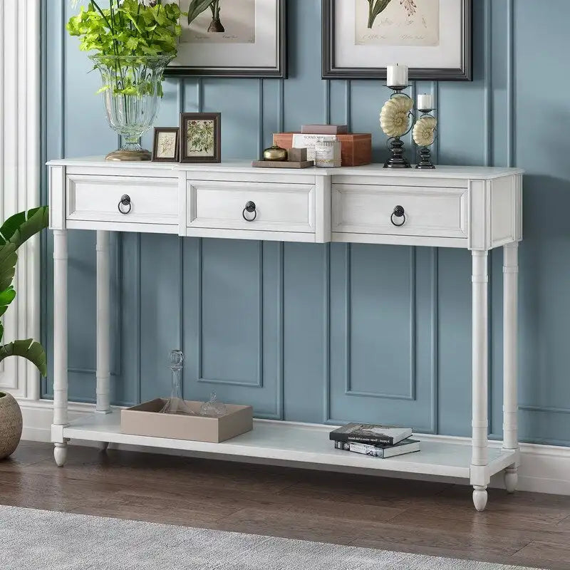 Console Table Sofa Table with Drawers for Entryway with Projecting Drawers and Long Shelf