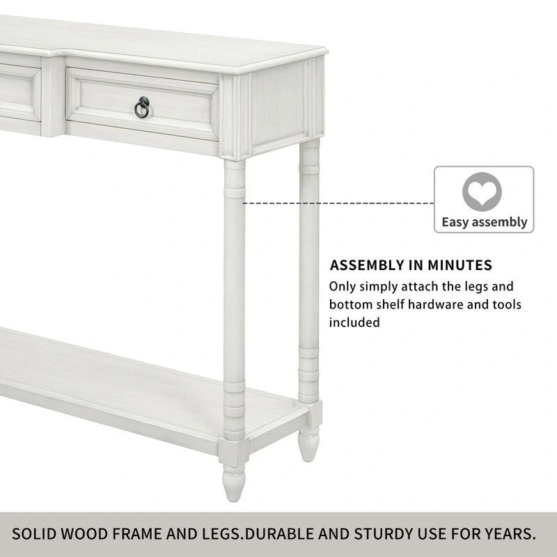 Console Table Sofa Table with Drawers for Entryway with Projecting Drawers and Long Shelf