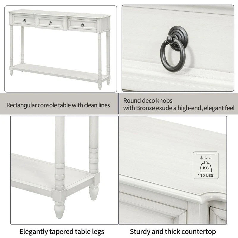 Console Table Sofa Table with Drawers for Entryway with Projecting Drawers and Long Shelf