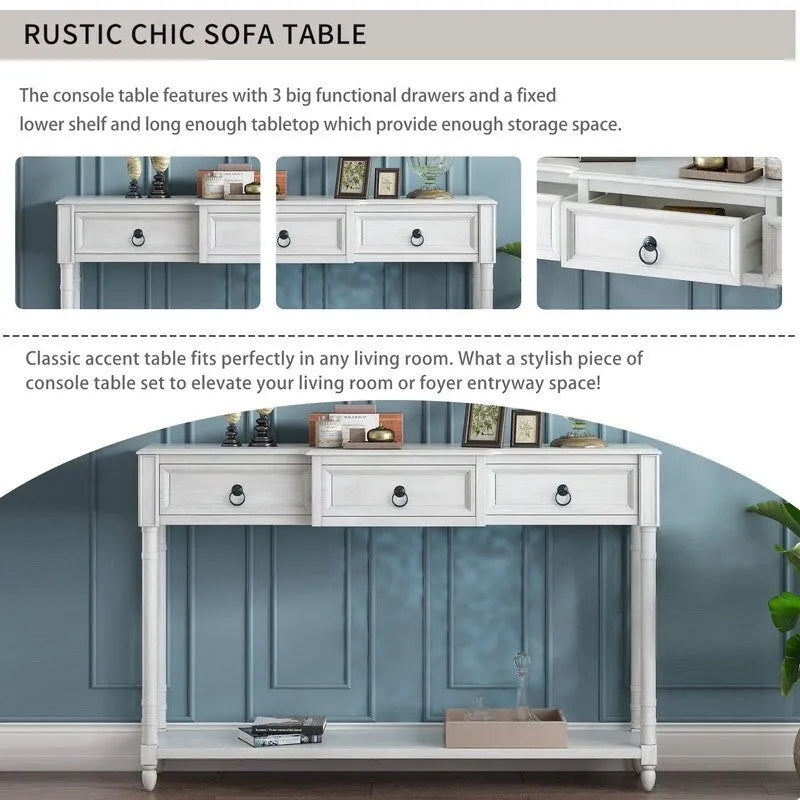 Console Table Sofa Table with Drawers for Entryway with Projecting Drawers and Long Shelf