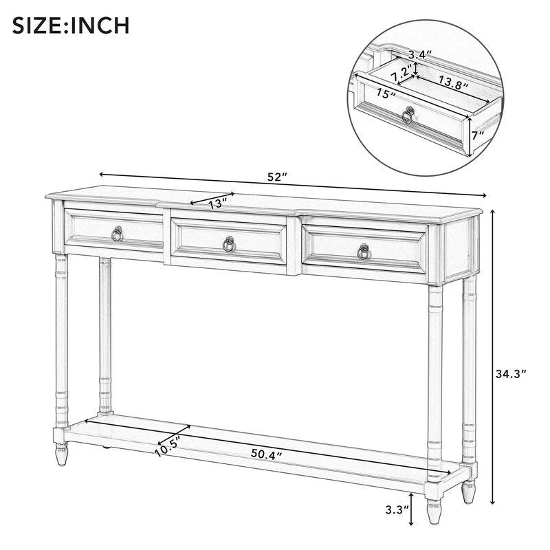 Console Table Sofa Table with Drawers for Entryway with Projecting Drawers and Long Shelf