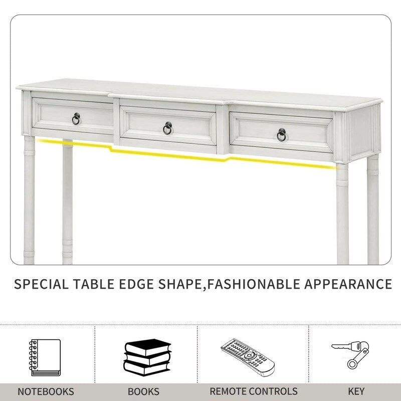 Console Table Sofa Table with Drawers for Entryway with Projecting Drawers and Long Shelf