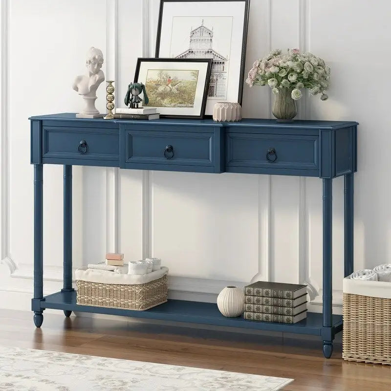 Console Table Sofa Table with Drawers for Entryway with Projecting Drawers and Long Shelf
