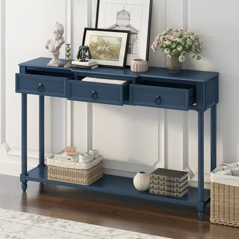 Console Table Sofa Table with Drawers for Entryway with Projecting Drawers and Long Shelf