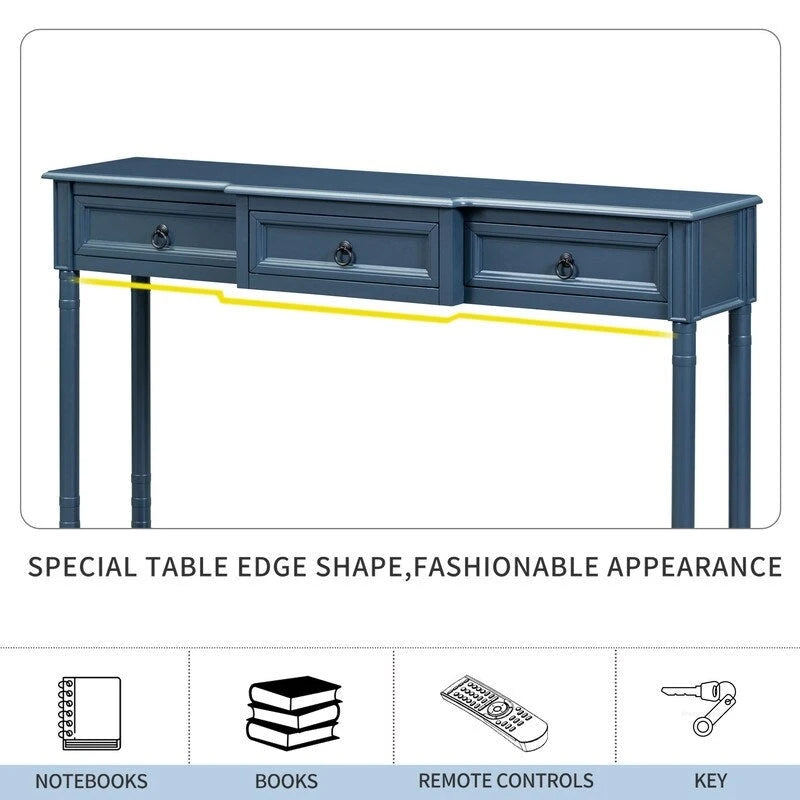 Console Table Sofa Table with Drawers for Entryway with Projecting Drawers and Long Shelf