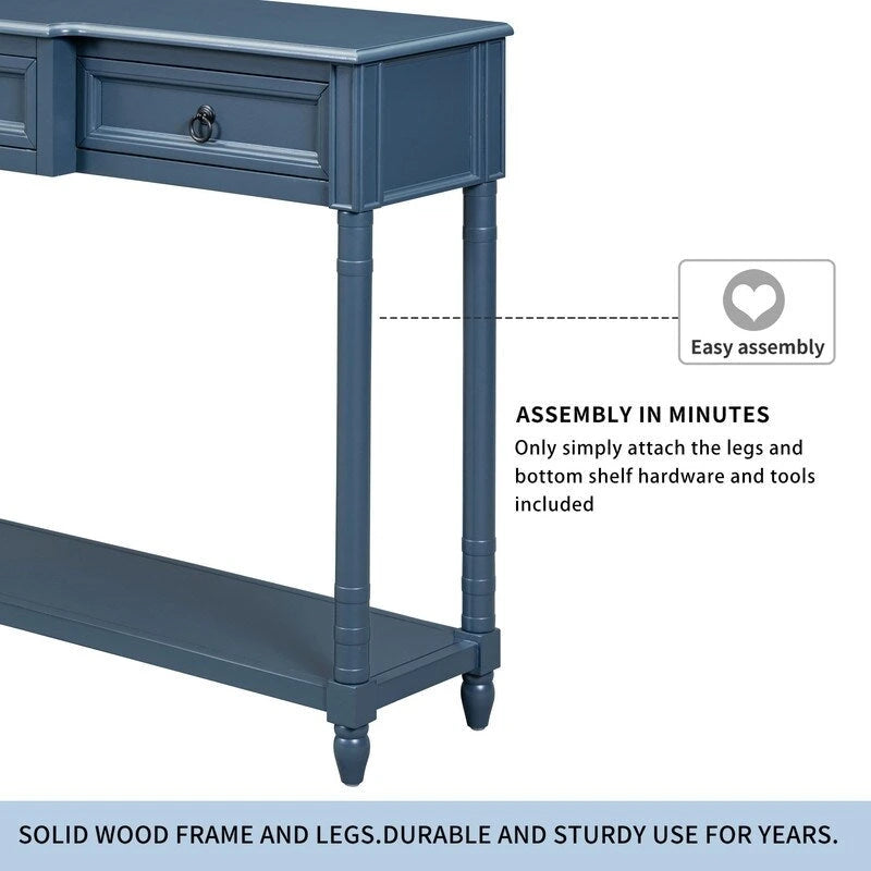 Console Table Sofa Table with Drawers for Entryway with Projecting Drawers and Long Shelf