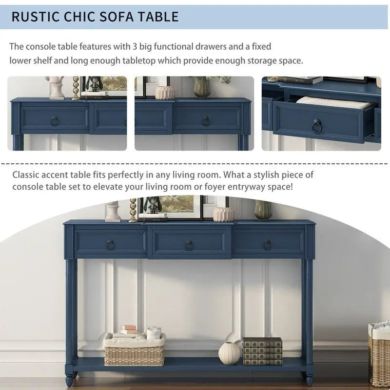 Console Table Sofa Table with Drawers for Entryway with Projecting Drawers and Long Shelf
