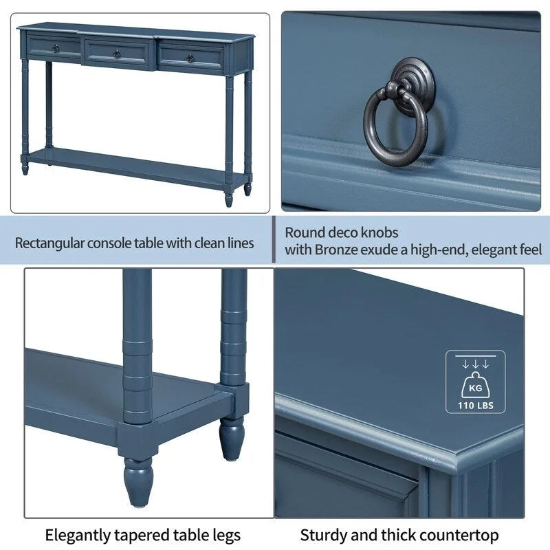 Console Table Sofa Table with Drawers for Entryway with Projecting Drawers and Long Shelf