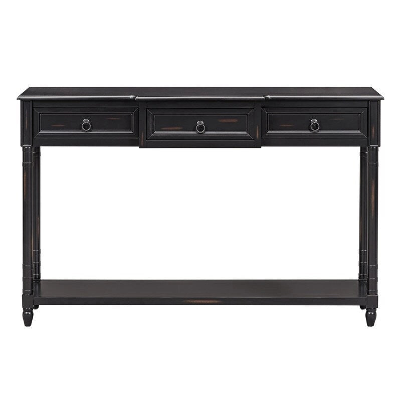 Console Table Sofa Table with Drawers for Entryway with Projecting Drawers and Long Shelf