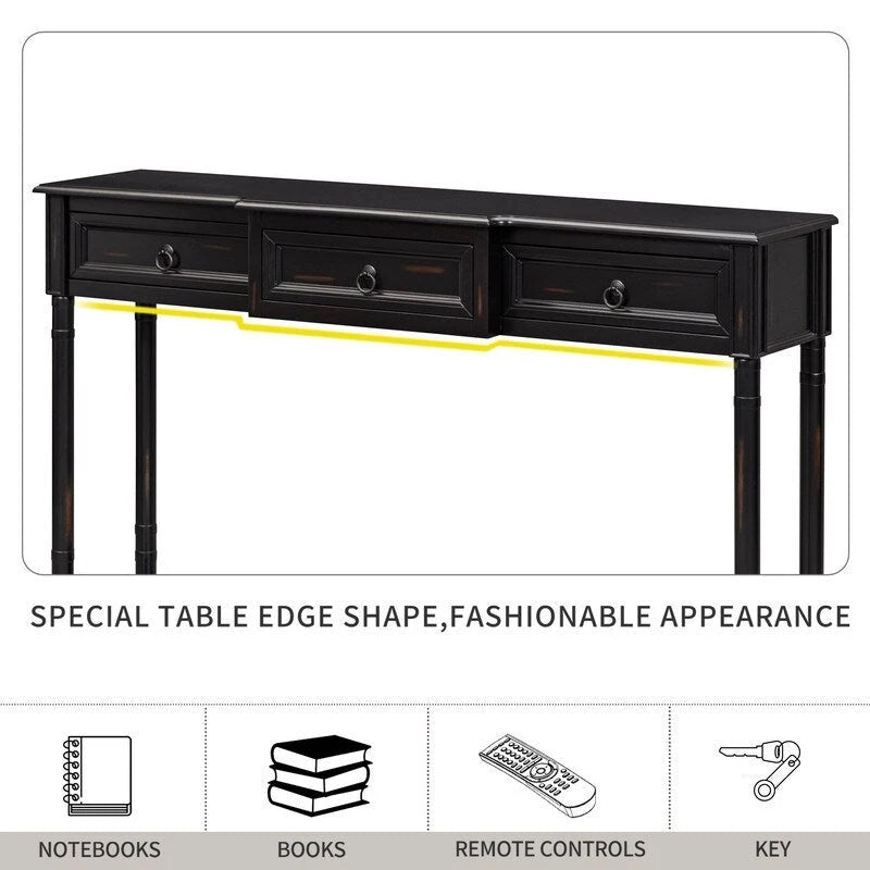 Console Table Sofa Table with Drawers for Entryway with Projecting Drawers and Long Shelf