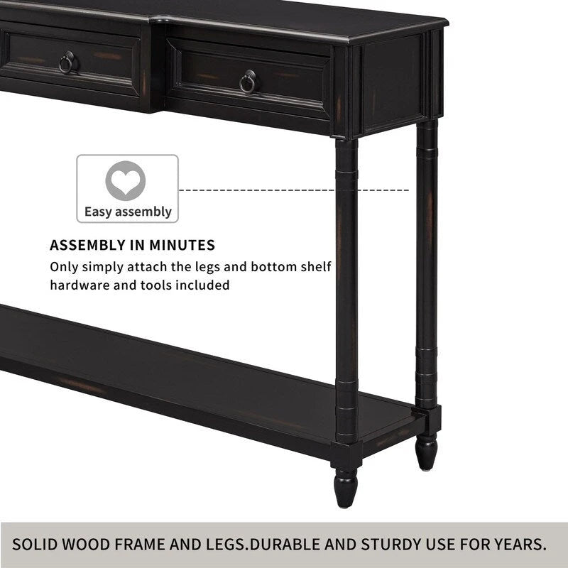 Console Table Sofa Table with Drawers for Entryway with Projecting Drawers and Long Shelf