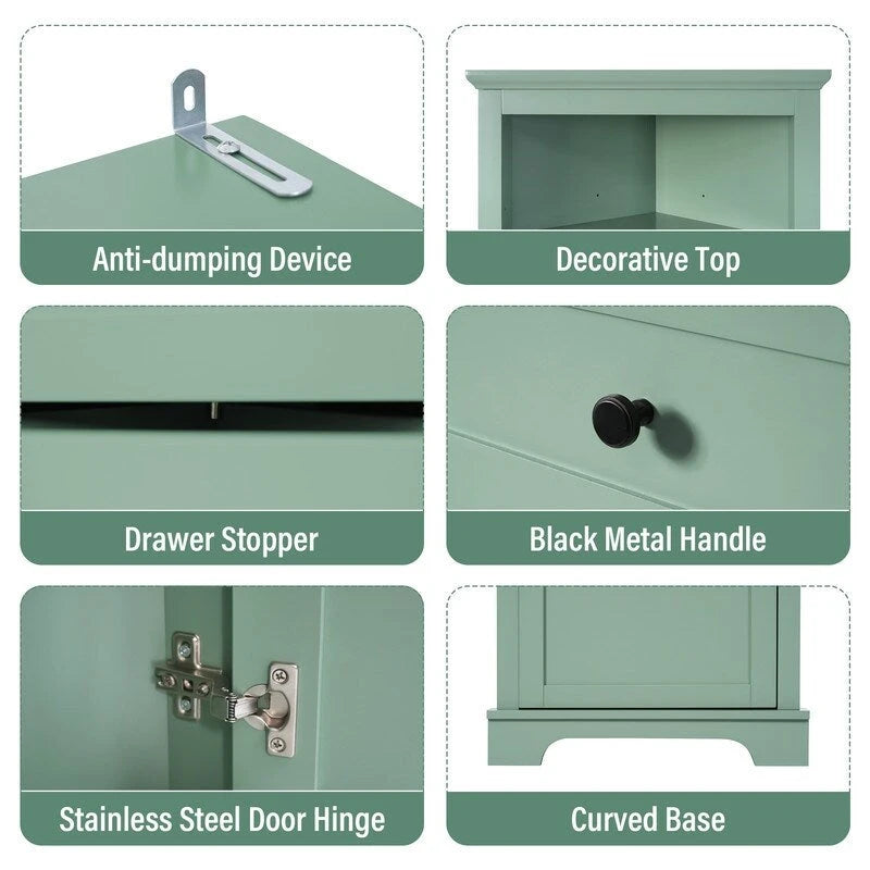 Triangle Tall Cabinet with Drawers and Adjustable Shelves