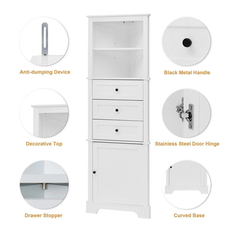 Triangle Tall Cabinet with Drawers and Adjustable Shelves