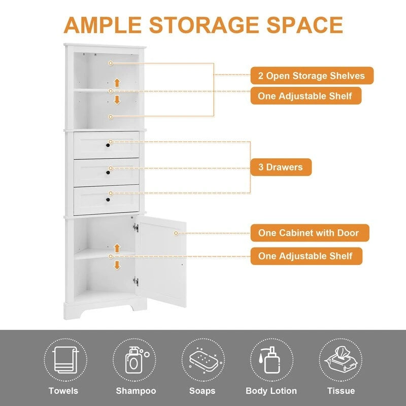 Triangle Tall Cabinet with Drawers and Adjustable Shelves