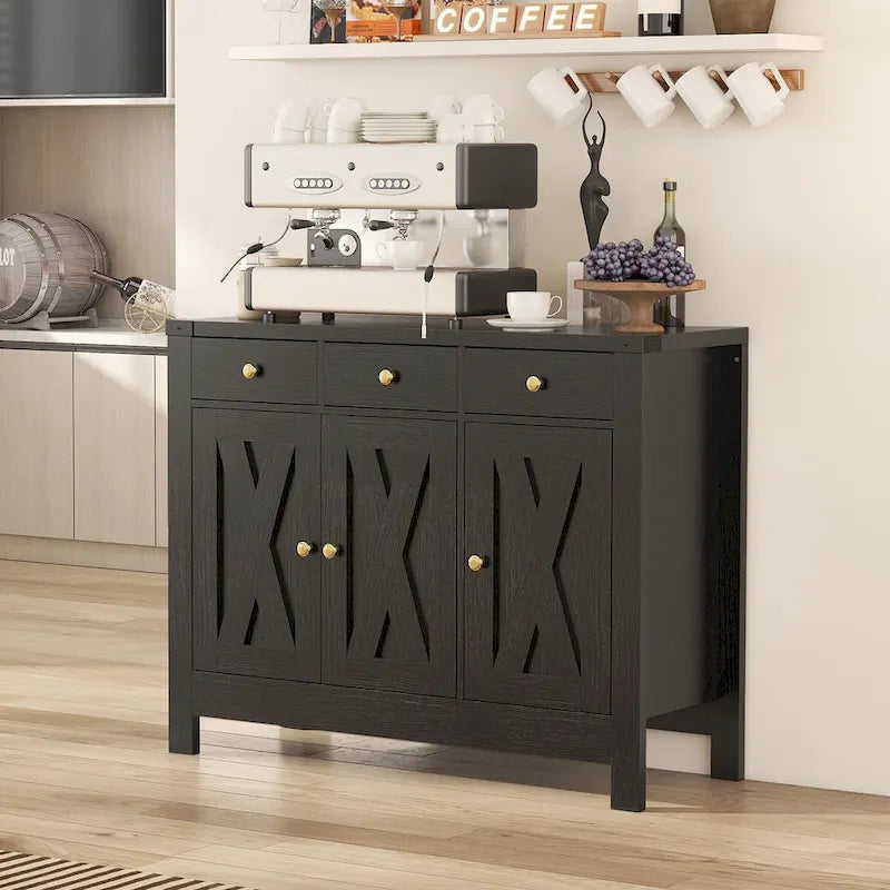 Kitchen Sideboard Buffet Storage Cabinet Coffee Bar Cabinet Pantry with 3 Drawers and Adjustable shelf