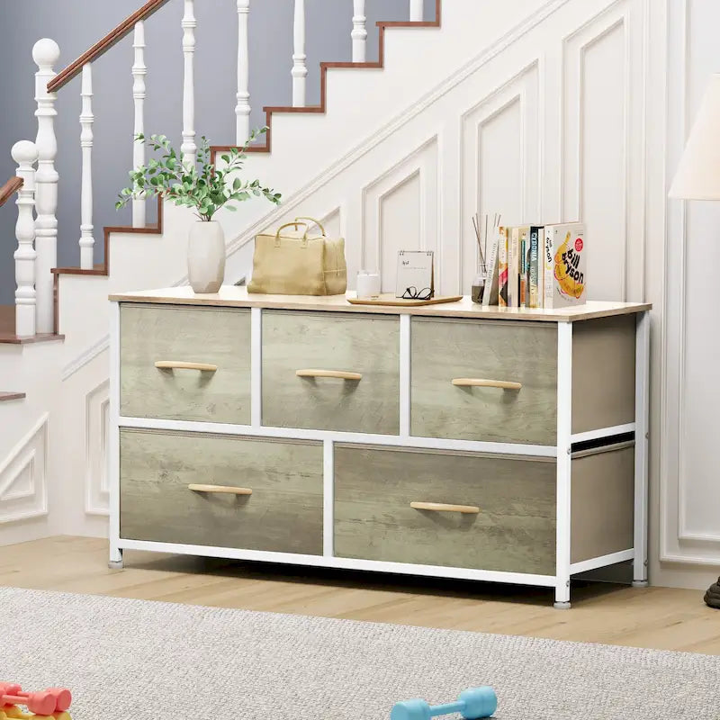 Modern Wide Dresser Storage Tower with 5 Drawers