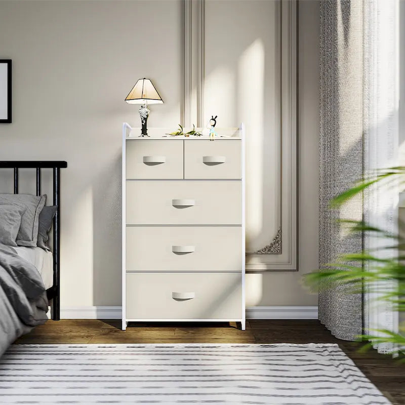 Modern Wide Dresser Storage Tower with 5 Drawers