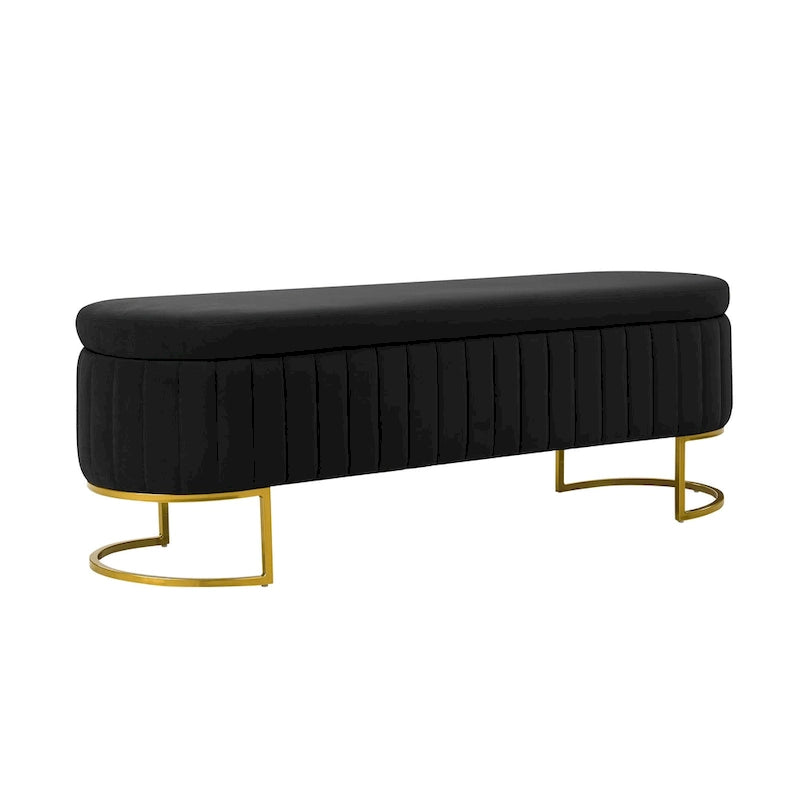 Mid-Century Modern Upholstered Storage Bench with Internal Grid and Metal Legs