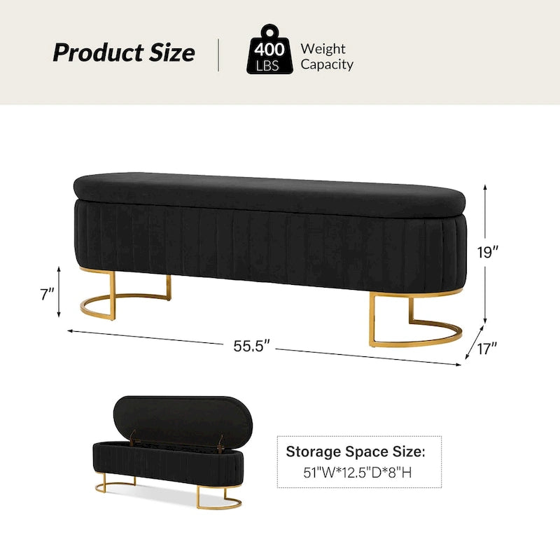 Mid-Century Modern Upholstered Storage Bench with Internal Grid and Metal Legs