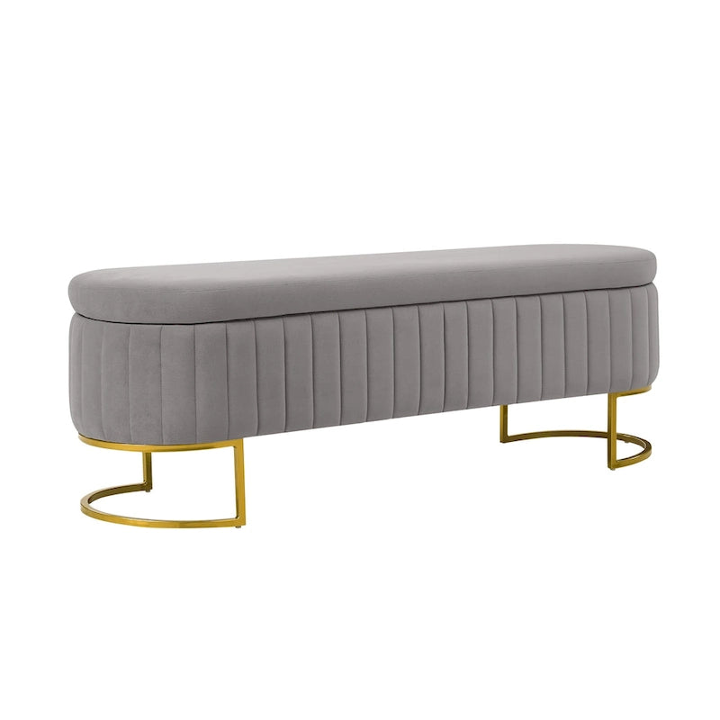 Mid-Century Modern Upholstered Storage Bench with Internal Grid and Metal Legs