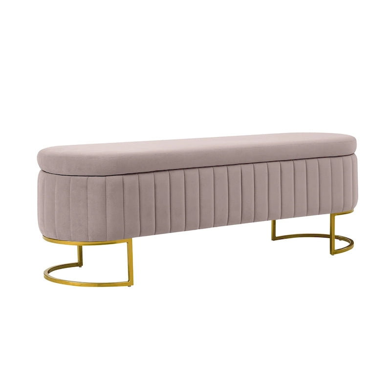 Mid-Century Modern Upholstered Storage Bench with Internal Grid and Metal Legs