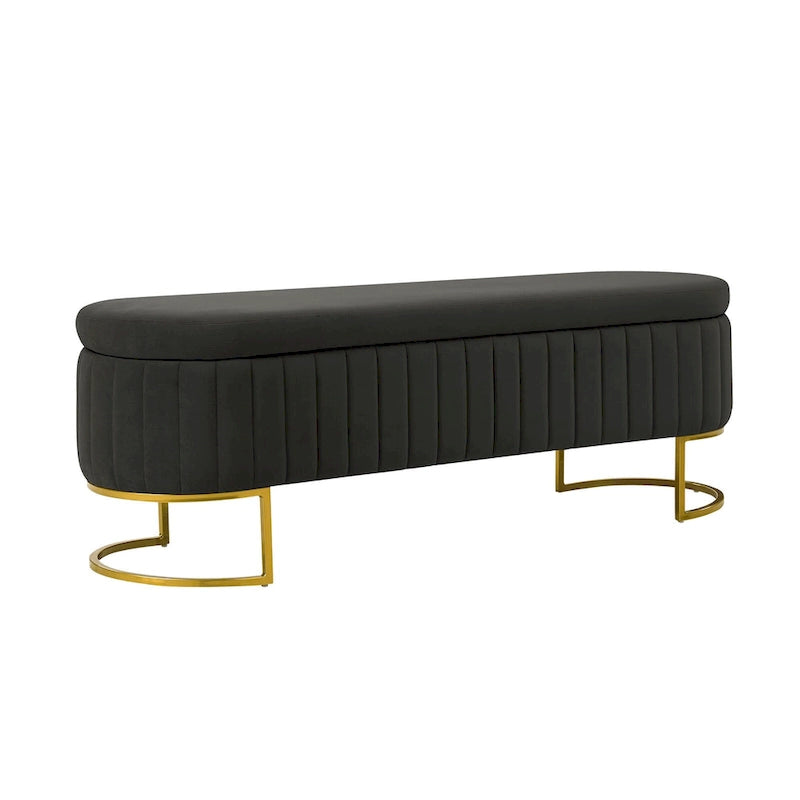 Mid-Century Modern Upholstered Storage Bench with Internal Grid and Metal Legs