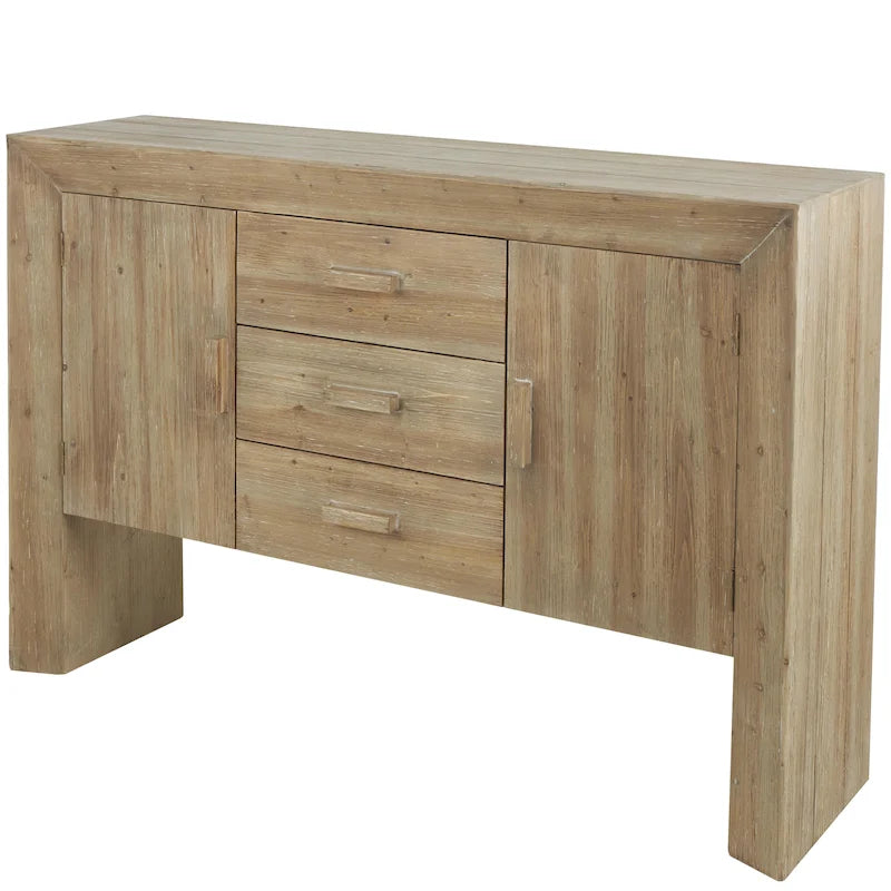 Wood Storage Cabinet 2 Door and 3 Drawer Sideboard with Natural Wood Grains - Brown
