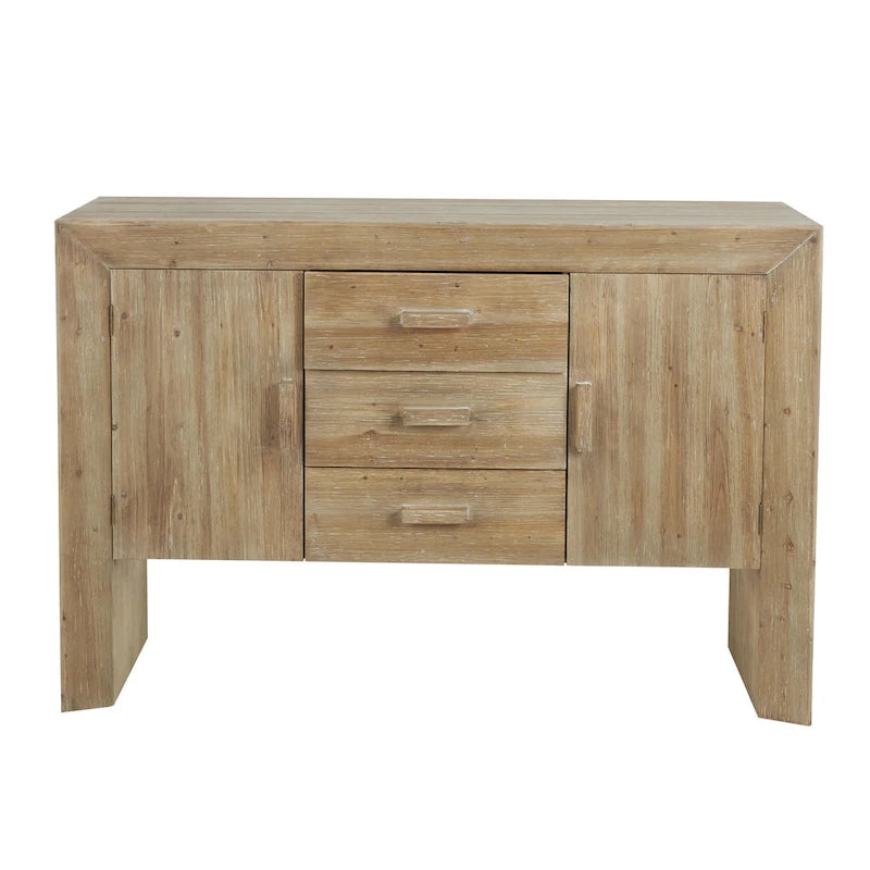 Wood Storage Cabinet 2 Door and 3 Drawer Sideboard with Natural Wood Grains - Brown