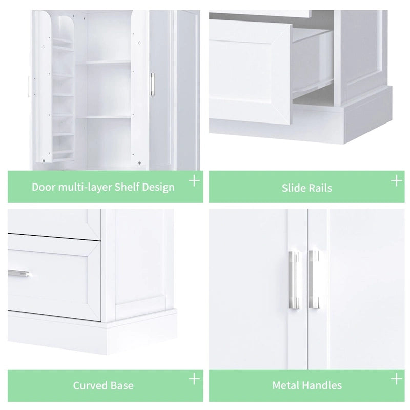 Tall Bathroom Storage Cabinet, Cabinet with Two Doors and Drawers, Adjustable Shelf, MDF Board