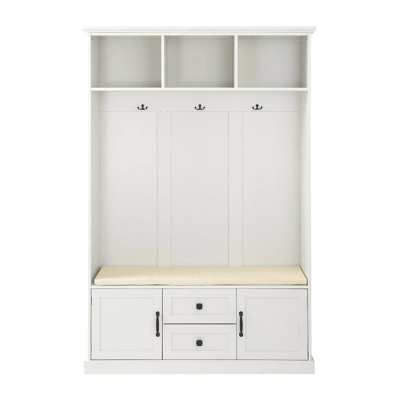 Classic Hall Tree with 3 Hooks, Coat Hanger, Storage Bench for Entrance, Hallway