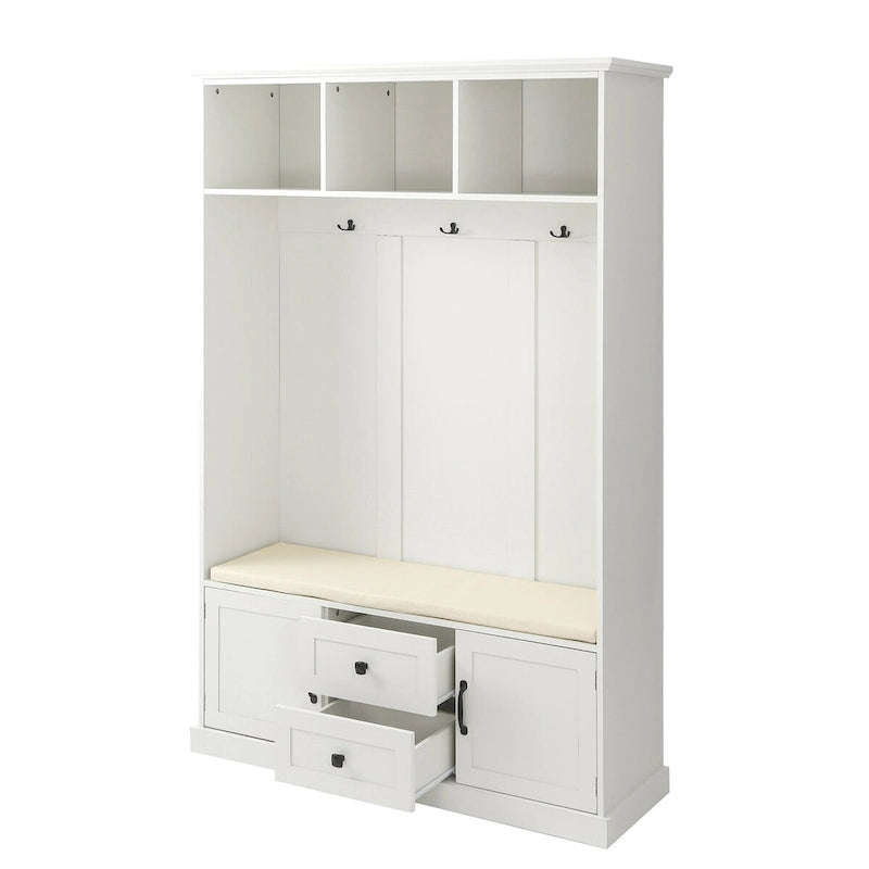 Classic Hall Tree with 3 Hooks, Coat Hanger, Storage Bench for Entrance, Hallway
