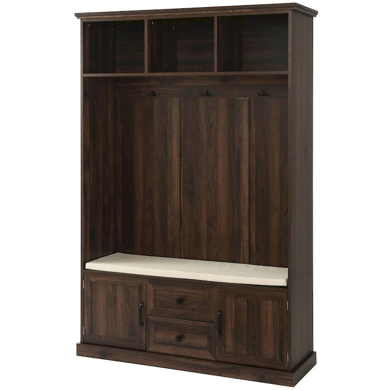 Classic Hall Tree with 3 Hooks, Coat Hanger, Storage Bench for Entrance, Hallway