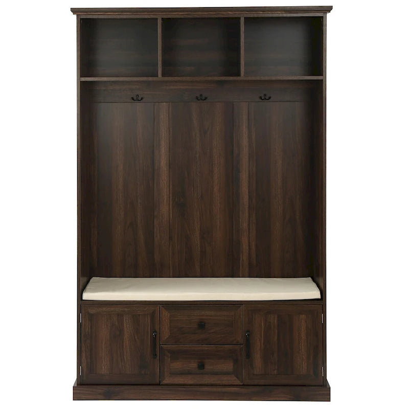 Classic Hall Tree with 3 Hooks, Coat Hanger, Storage Bench for Entrance, Hallway