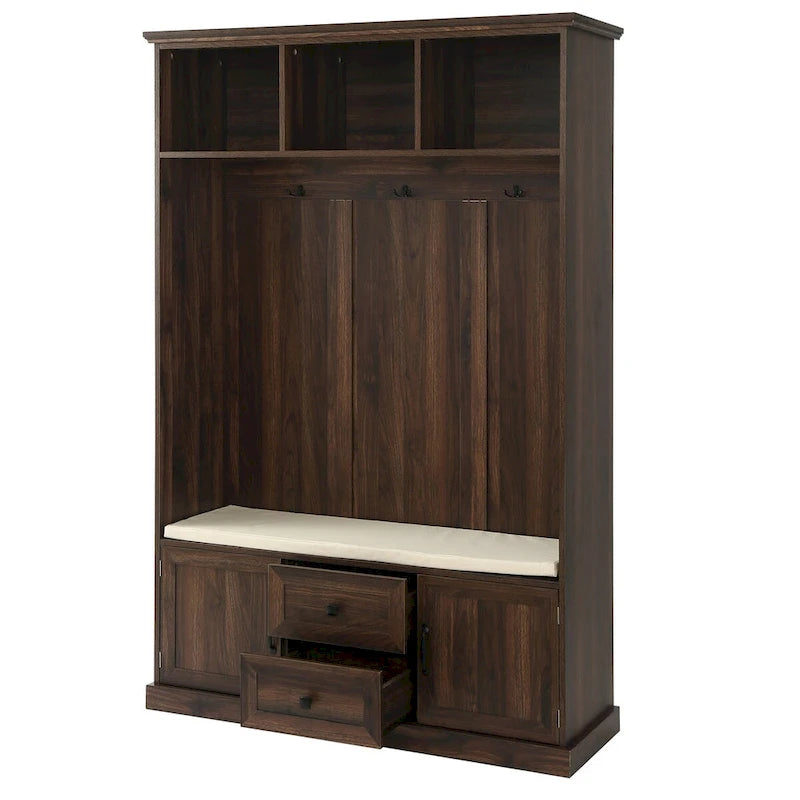 Classic Hall Tree with 3 Hooks, Coat Hanger, Storage Bench for Entrance, Hallway