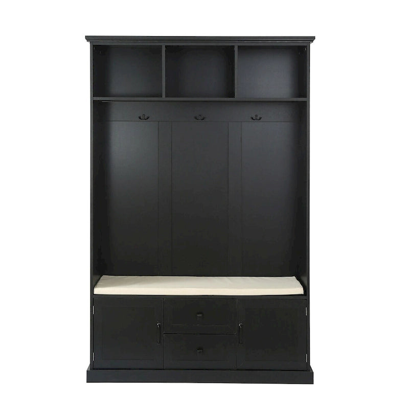 Classic Hall Tree with 3 Hooks, Coat Hanger, Storage Bench for Entrance, Hallway