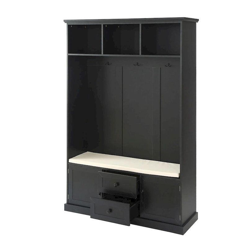 Classic Hall Tree with 3 Hooks, Coat Hanger, Storage Bench for Entrance, Hallway